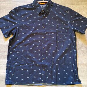 Orvis XL Dog Print Mens Active Fit Button Up Shirt Short Sleeve With Pocket